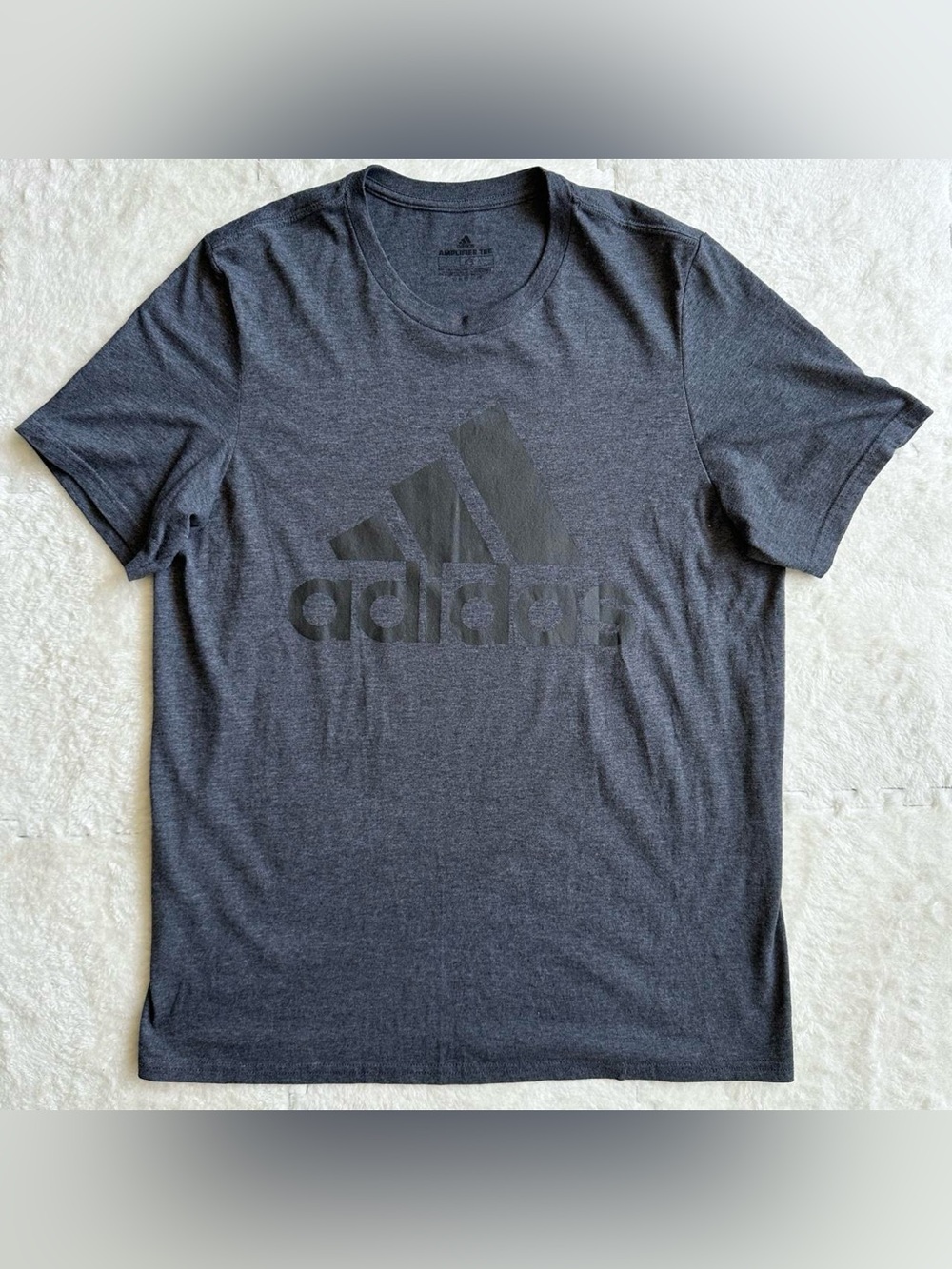 Adidas badge of sport gray tee, size large in men’s